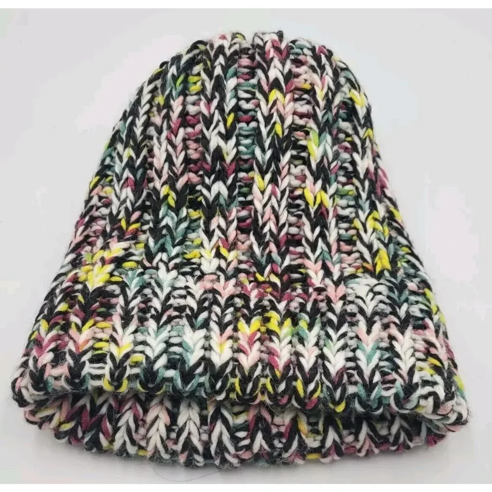 American‎ Eagle Beanie Hat Crochet Pom Multicolor Purple Pink Yellow Black White - Picture 7 of 7